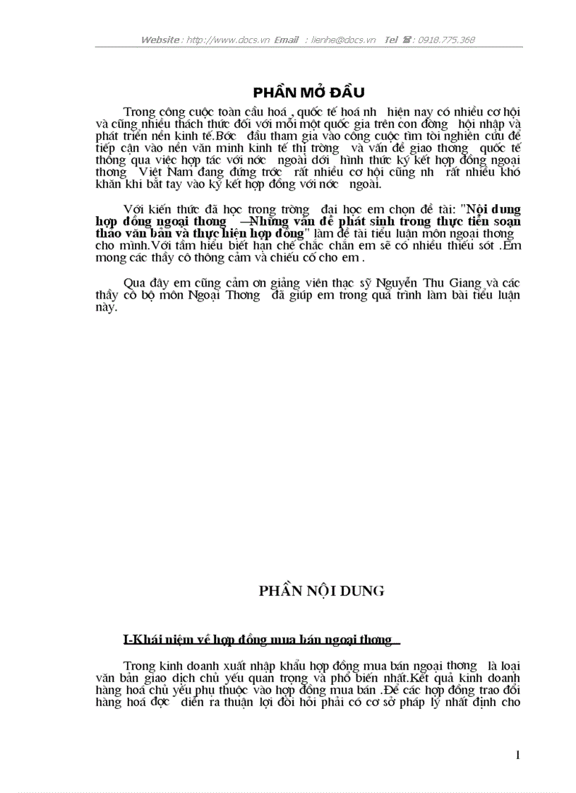 Nội dung hợp đồng ngoại thương Những vấn đề phát sinh trong thực tiễn soạn thảo văn bản và thực hiện hợp đồng