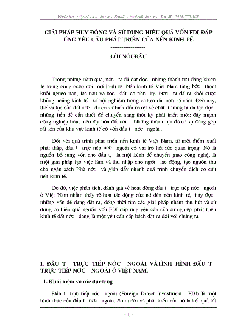 Giải pháp huy động vốn sử dụng hiệu quả FDI đáp ứng yêu cầu phát triển của nền kinh tế