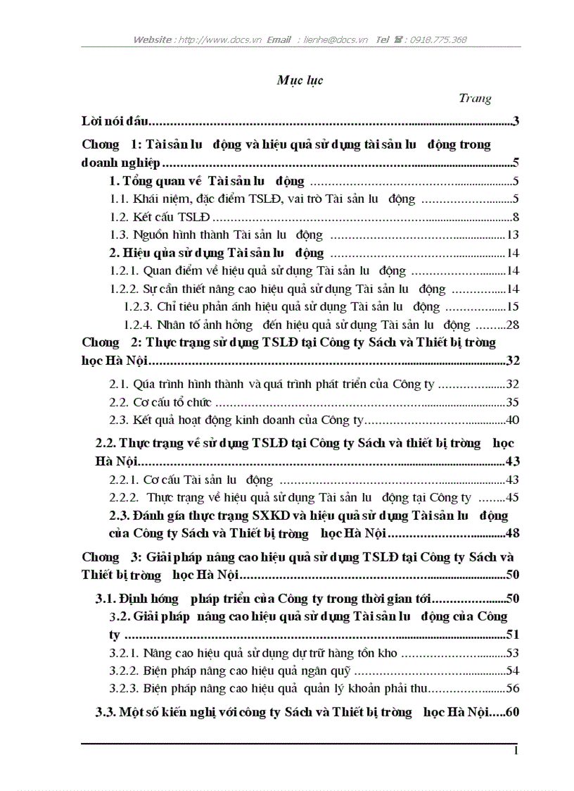 Giải pháp nâng cao hiệu quả sử dụng Tài sản lưu động tại C ty Sách Thiết bị trường học Hà Nội