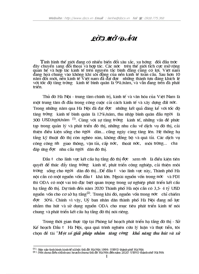 1số giải pháp nhằm tăng cường khả năng thu hút sử dụng vốn ODA để phát triển KCHT đô thị TP Hà nội