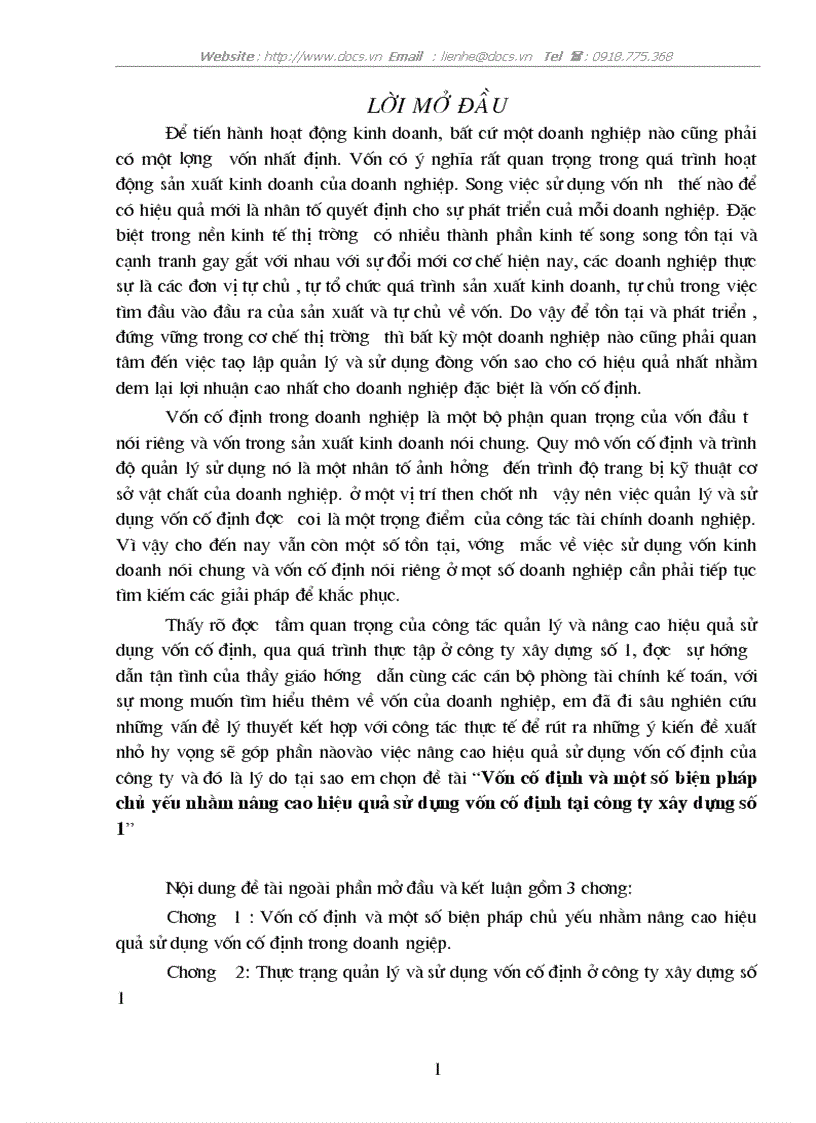 VCĐ 1 số biện pháp chủ yếu nhằm nâng cao hiệu quả sử dụng VCĐ tại C ty Xây dựng số