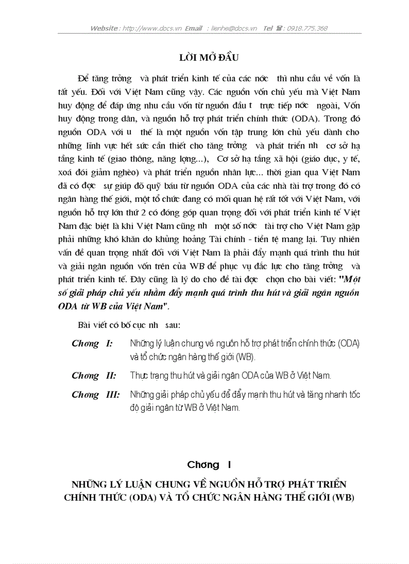 1số giải pháp chủ yếu nhằm đẩy mạnh quá trình thu hút giải ngân nguồn ODA từ WB của VN