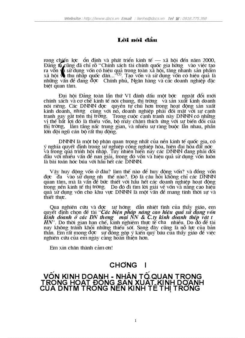 Các biện pháp nâng cao hiệu quả sử dụng vốn kinh doanh ở các DN thương mại NN C ty kinh doanh thép vật tư HN