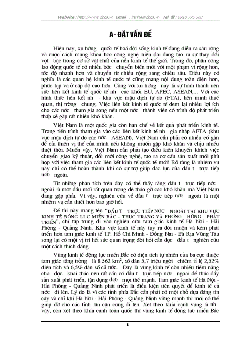 Đầu tư trực tiếp nước ngoài tại khu vực kinh tế động lực miền bắc thực trạng và phương hướng phát triển