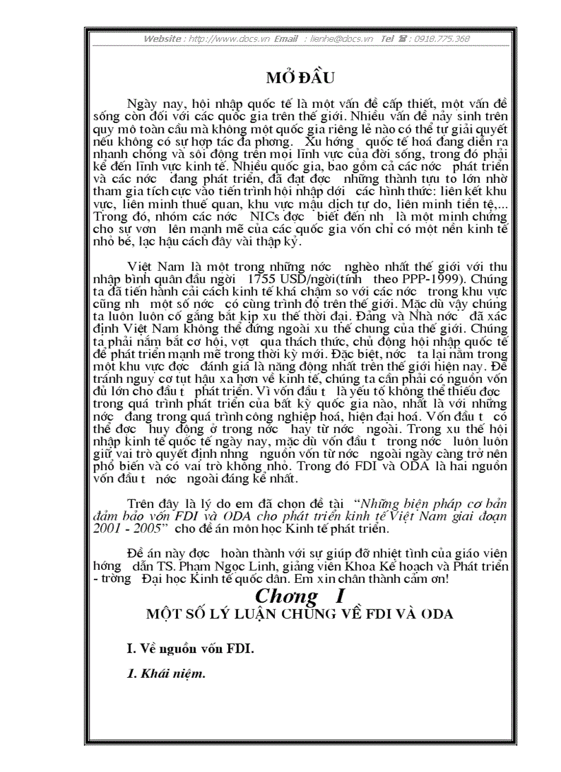 Những biện pháp cơ bản đảm bảo vốn FDI và ODA cho phát triển kinh tế Việt Nam giai đoạn 2001 2005