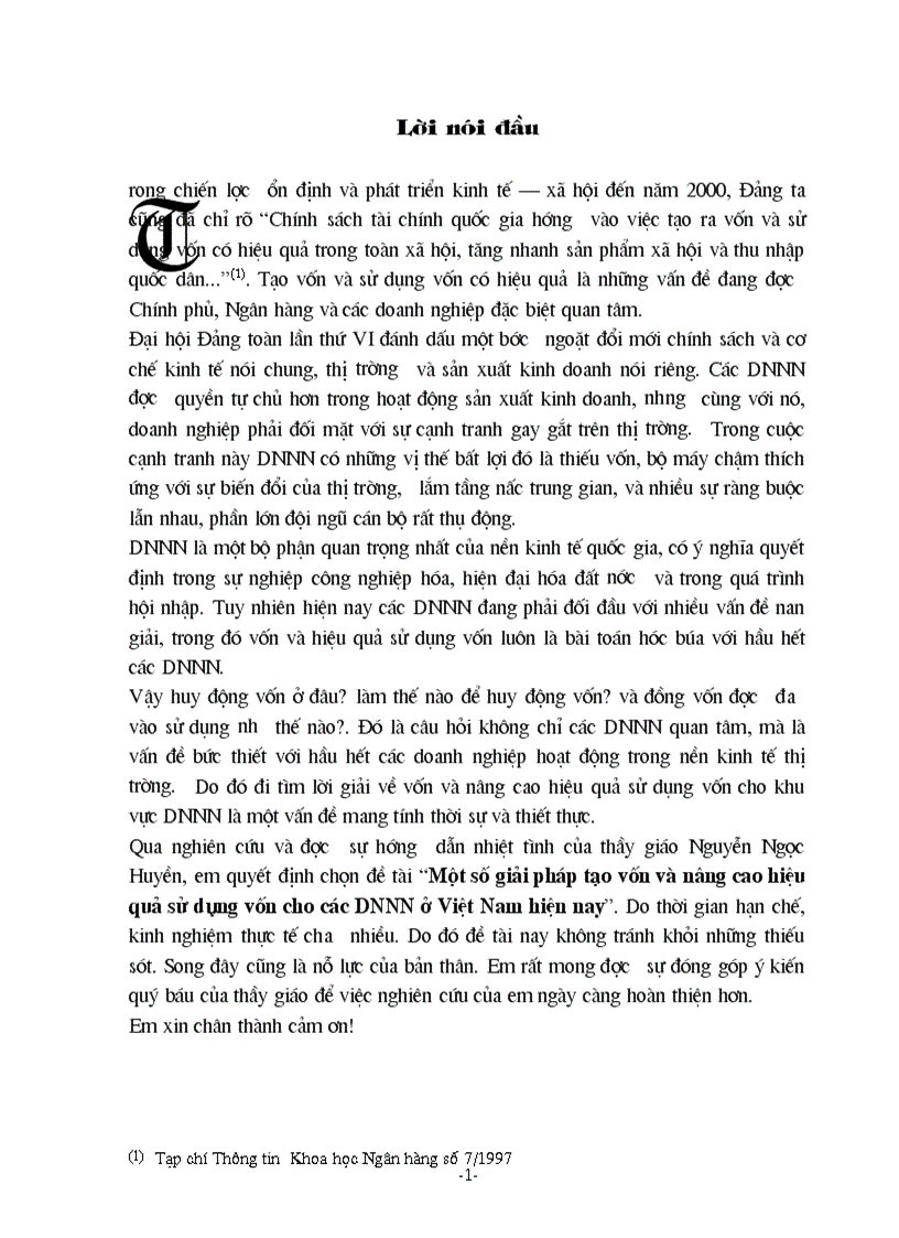 Một số giải pháp tạo vốn và nâng cao hiệu quả sử dụng vốn cho các DNNN ở Việt Nam hiện nay