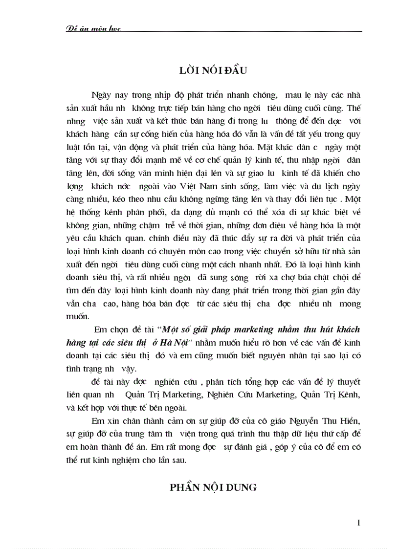Một số giải pháp marketing nhằm thu hút khách hàng tại các siêu thị ở Hà Nội
