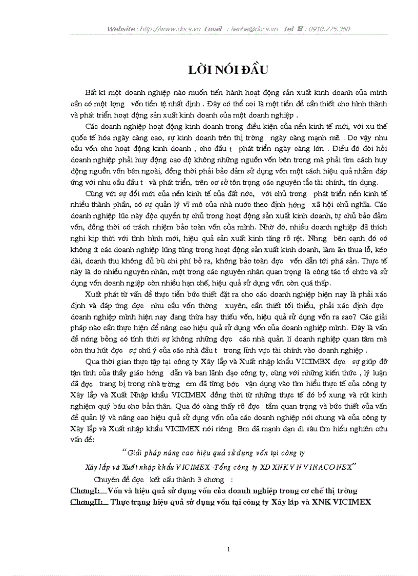 Giải pháp nâng cao hiệu quả sử dụng vốn tại C ty Xây lắp XNK VICIMEX Tổng C ty Xây dựng XNK VN VINACONEX