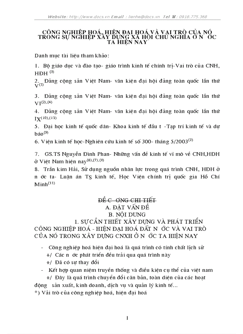CNH HĐH vai trò của nó trong sự nghiệp xây dựng XHCN ở nước ta hiện nay