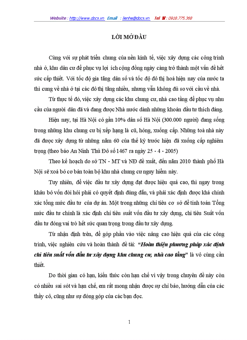 Hoàn thiện phương pháp xác định chỉ tiêu suất vốn đầu tư xây dựng