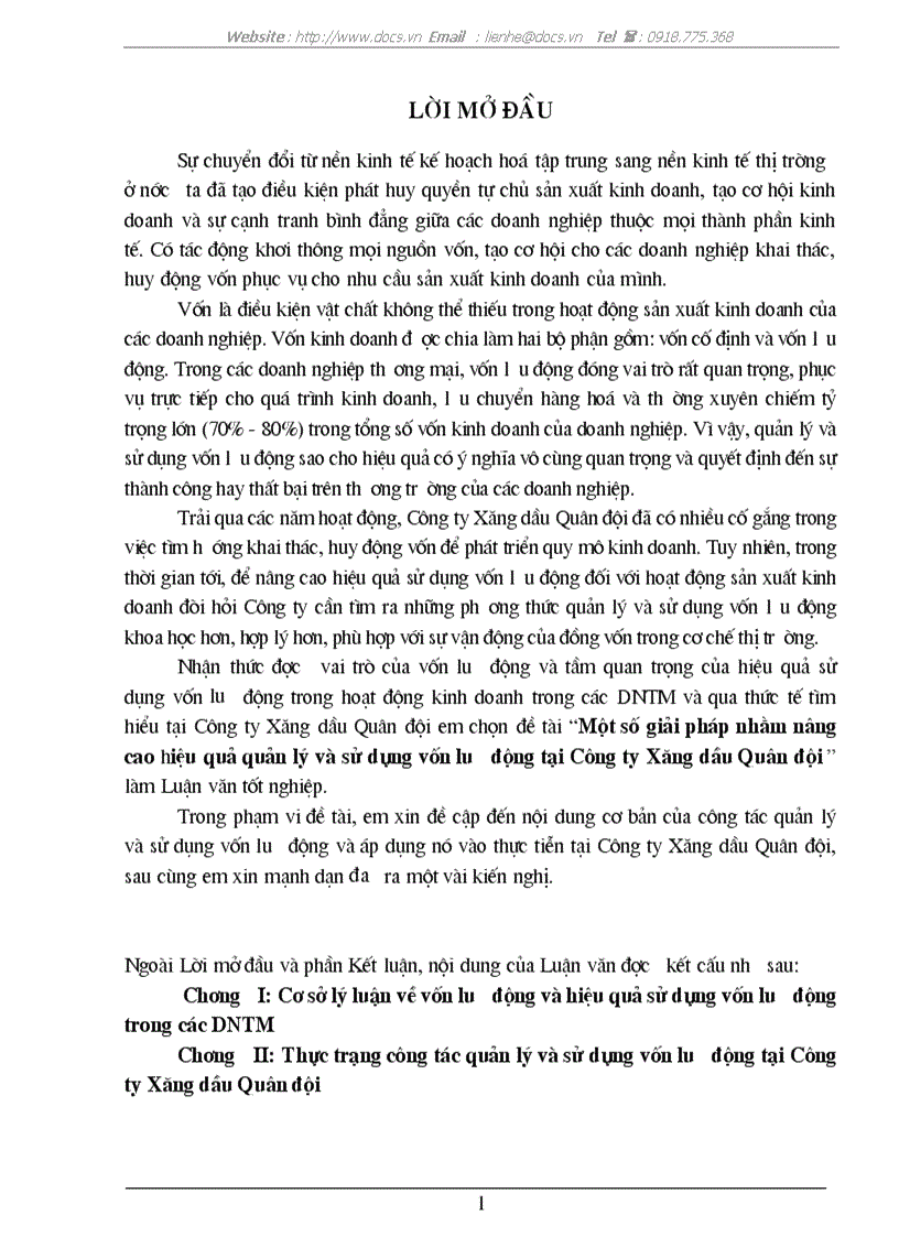 1số giải pháp nhằm nâng cao hiệu quả quản lý sử dụng VLĐ tại C ty Xăng dầu Quân đội