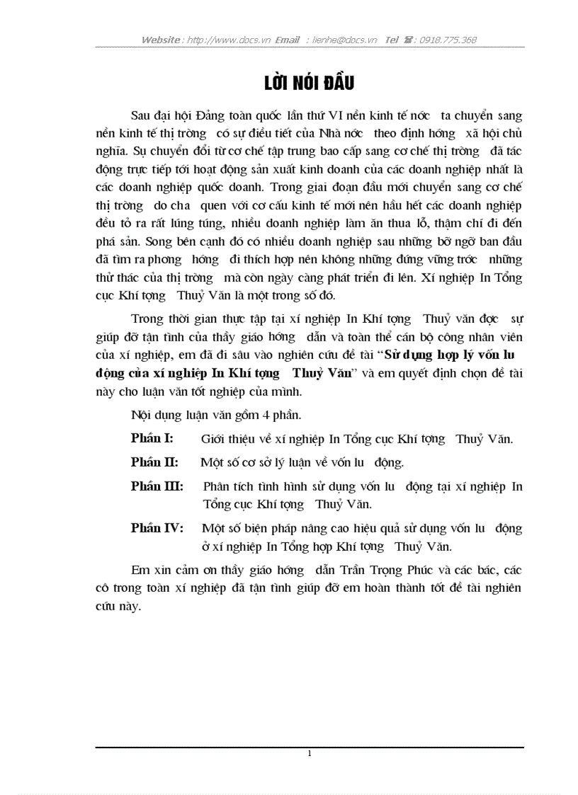 Sử dụng hợp lý VLĐ của XN In khí tượng Thuỷ văn