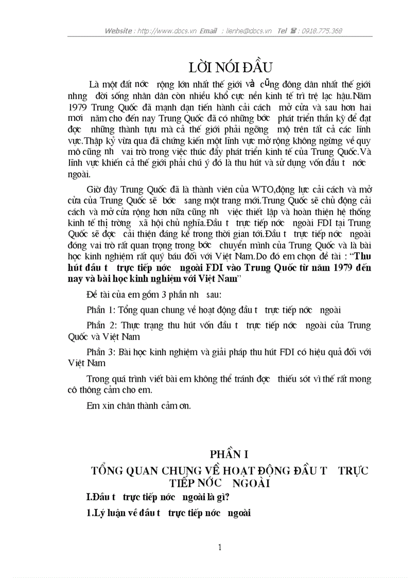 Thu hút đầu tư trực tiếp nước ngoài FDI vào Trung Quốc từ năm 1979 đến nay và bài học kinh nghiệm với Việt Nam