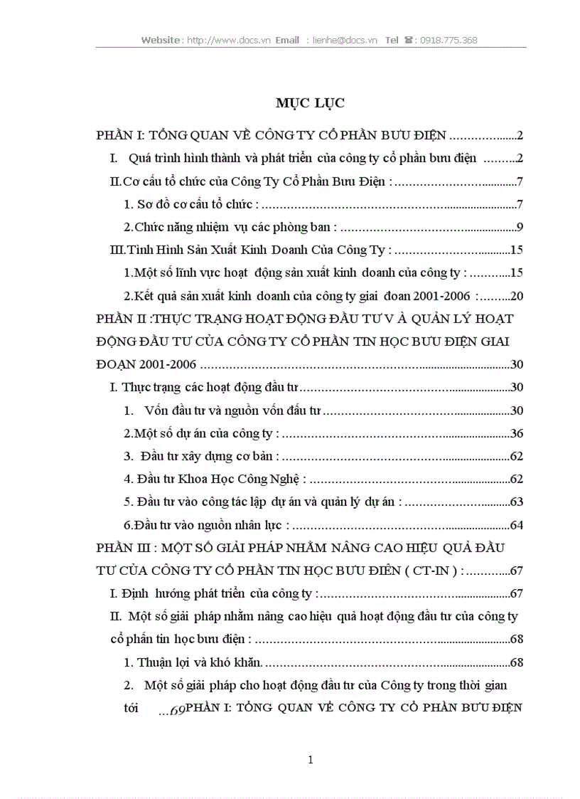 Một số giải pháp nhằm nâng cao hiệu quả đầu tư của công ty cổ phần tin học bưu điên ct in