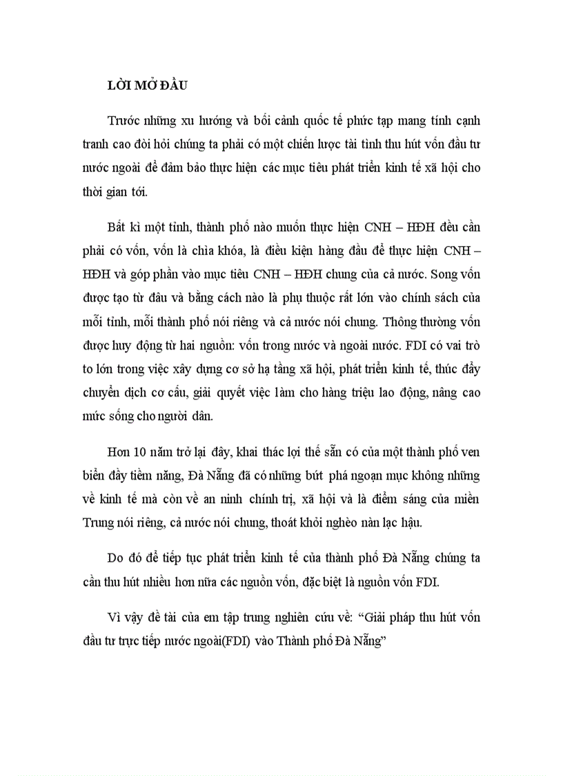 Giải pháp thu hút vốn đầu tư trực tiếp nước ngoài FDI vào Thành phố Đà Nẵng