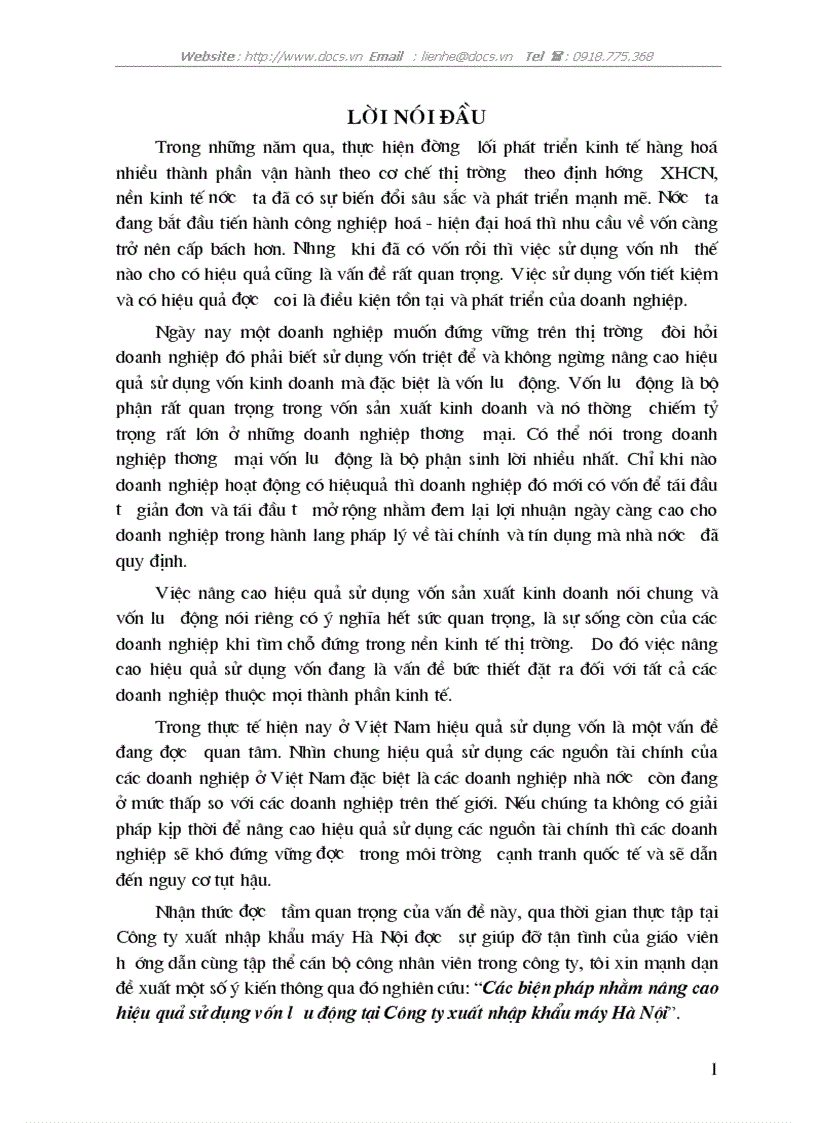 Các biện pháp nhằm nâng cao hiệu quả sử dụng VLĐ tại C ty XNK máy Hà Nội