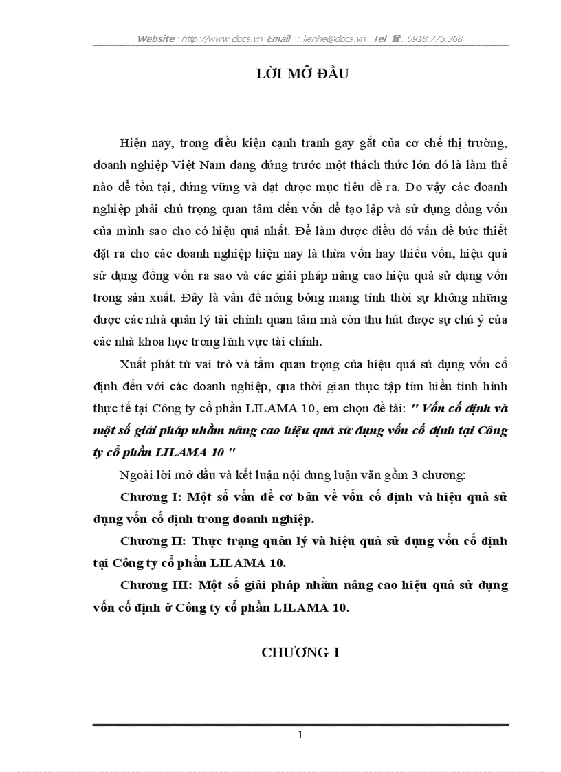 VCĐ 1 số giải pháp nhằm nâng cao hiệu quả sử dụng VCĐ tại C ty CP LILAMA 10