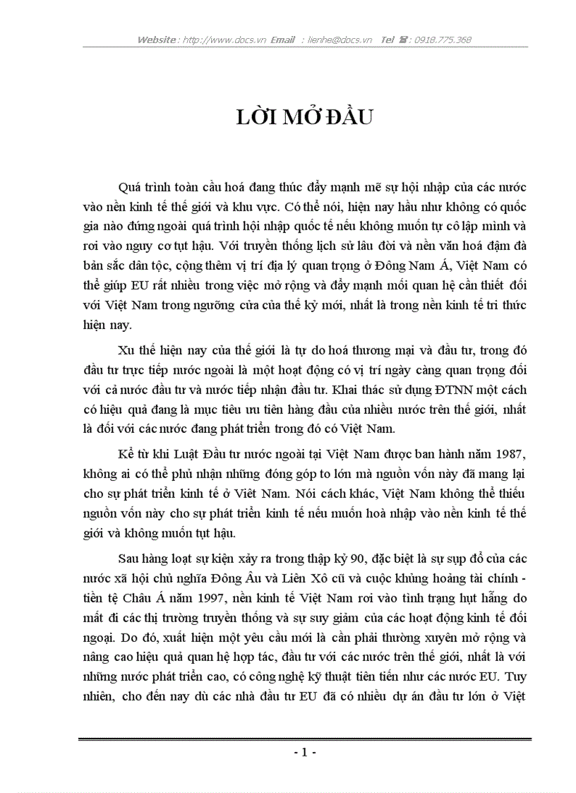 Giải pháp thu hút FDI của EU vào Việt Nam giai đoạn 2006 2010