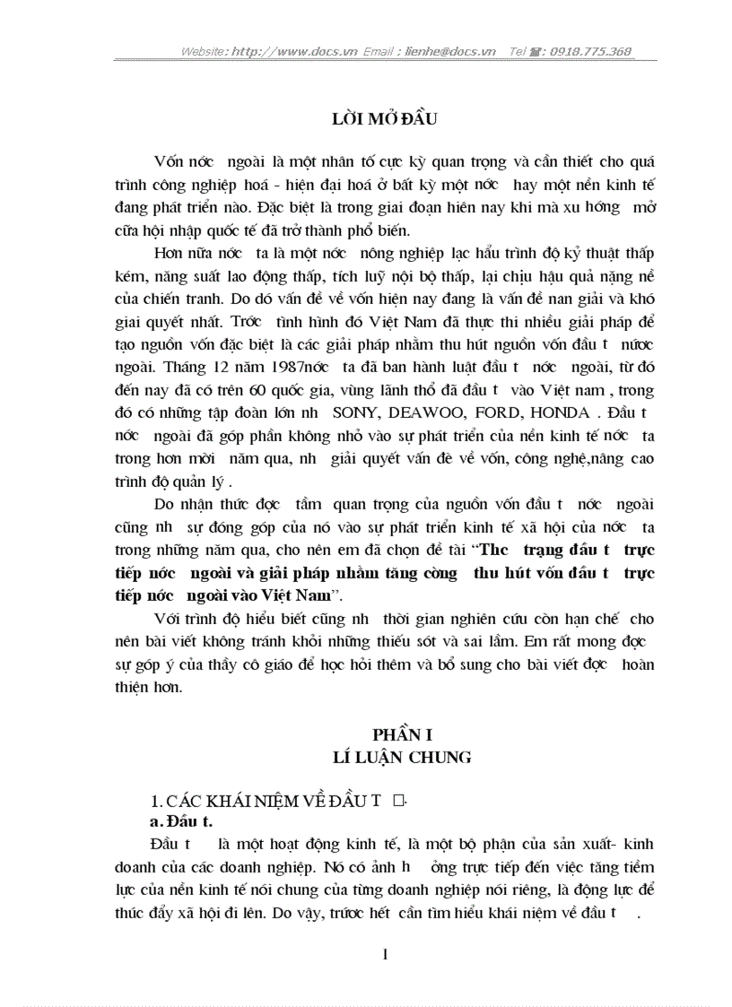 Thưc trạng đầu tư trực tiếp nước ngoài và giải pháp nhằm tăng cường thu hút vốn đầu tư trực tiếp nước ngoài vào Việt Nam