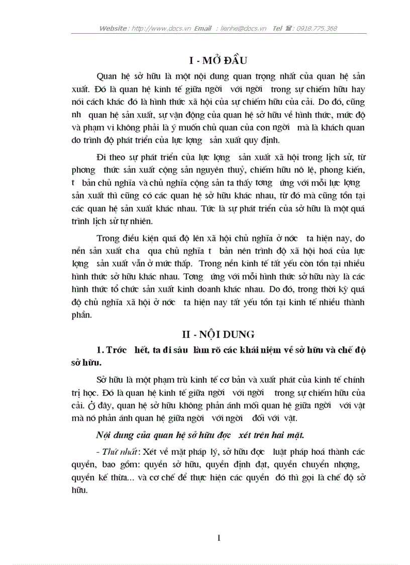Khái niệm về sở hữu chế độ sở hữu Sự hình thành phát triển biến đổi của sở hữu là 1 quá trình lịch sử tự nhiên
