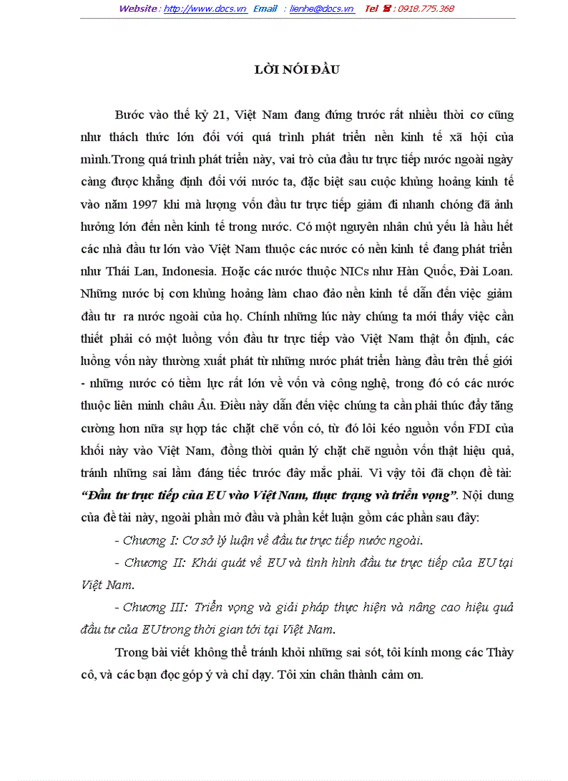 Tri ển vọng và các giải pháp thu hút và quản lý nhằm nâng cao hiệu quả đầu tư của eu vào việt nam