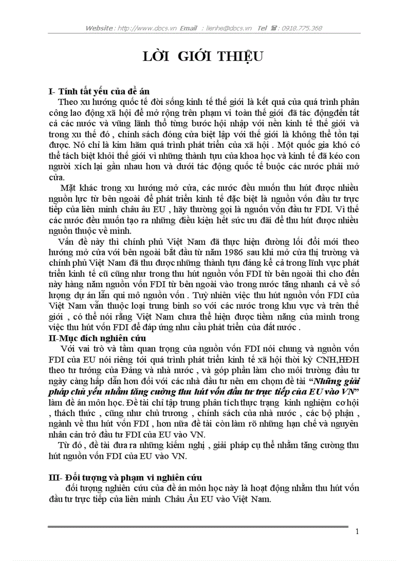 Những giải pháp chủ yếu nhằm tăng cường thu hút vốn đầu tư trực tiếp của EU vào VN
