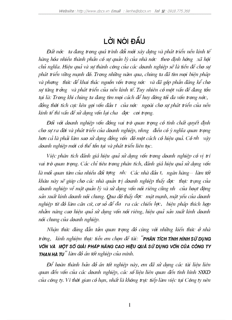 Ptích tình hình sử dụng vốn 1 số giải pháp nâng cao hiệu quả sử dụng vốn của C ty than Hà Tu