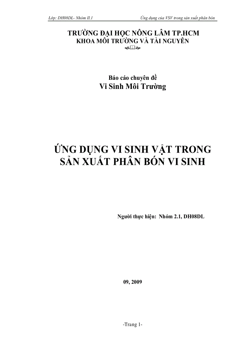 Ứng dụng vi sinh vật trong sản xuất phân bón vi sinh