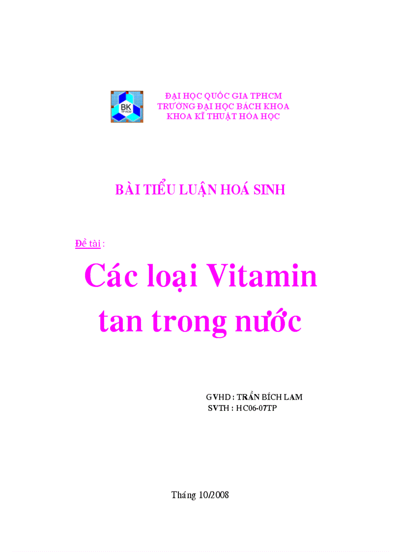 Các loại vitamin tan trong nước