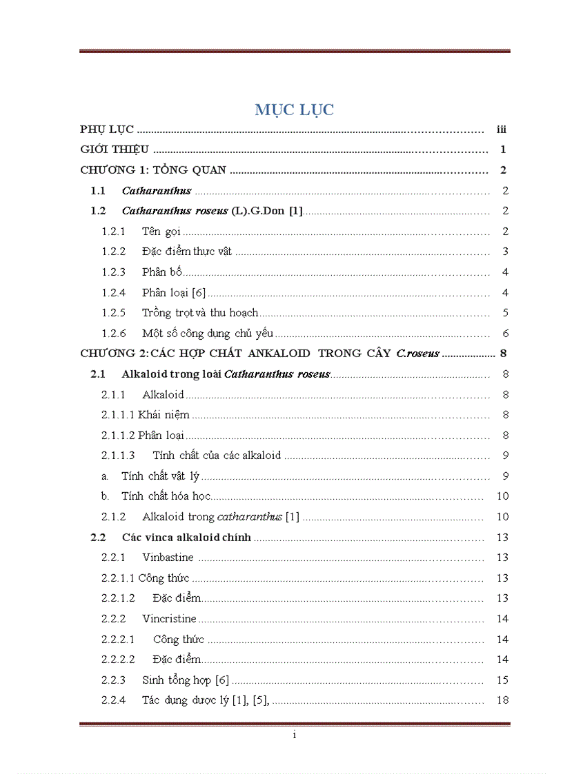 CÂY DỪA CẠN Catharanthus roseus VÀ NHÓM HỢP CHẤT VINCA ALKALOID