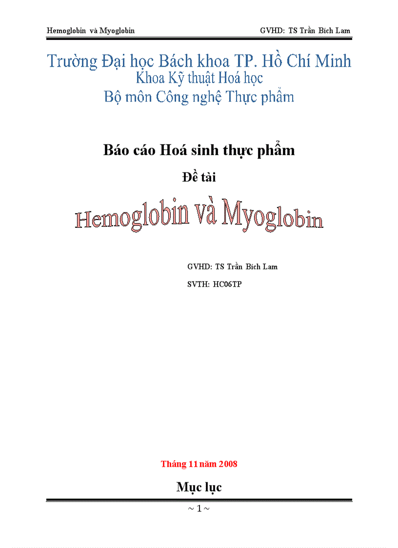 Tìm hiểu về Hemoglobin và Myoglobin