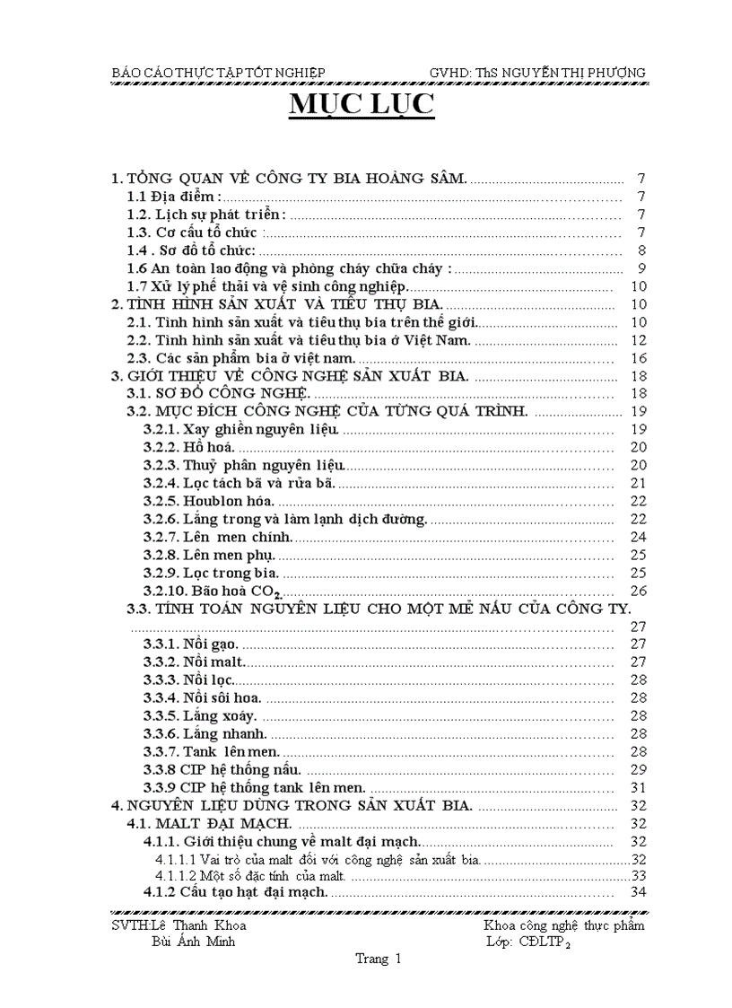 Công nghệ sản xuất bia tại công ty bia Hoàng Sâm