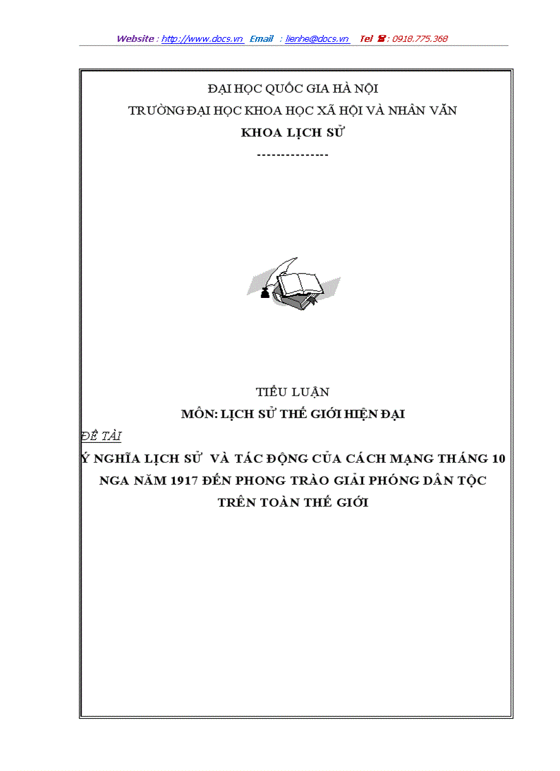 Ýnghĩa lịch sử và tác động của cách mạng tháng 10 nga năm 1917 đến phong trào giải phóng dân tộc trên toàn thế giới