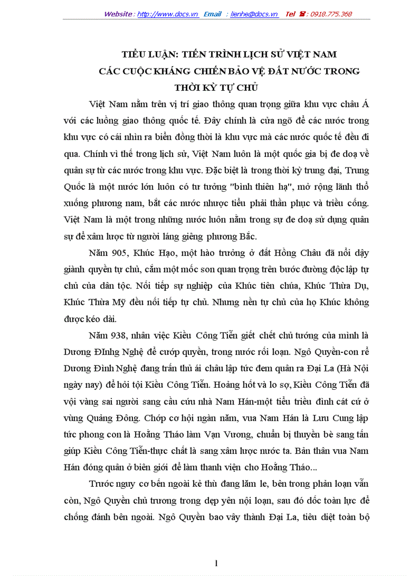 Tiến trình lịch sử việt nam các cuộc kháng chiến bảo vệ đất nước trong thời kỳ tự chủ