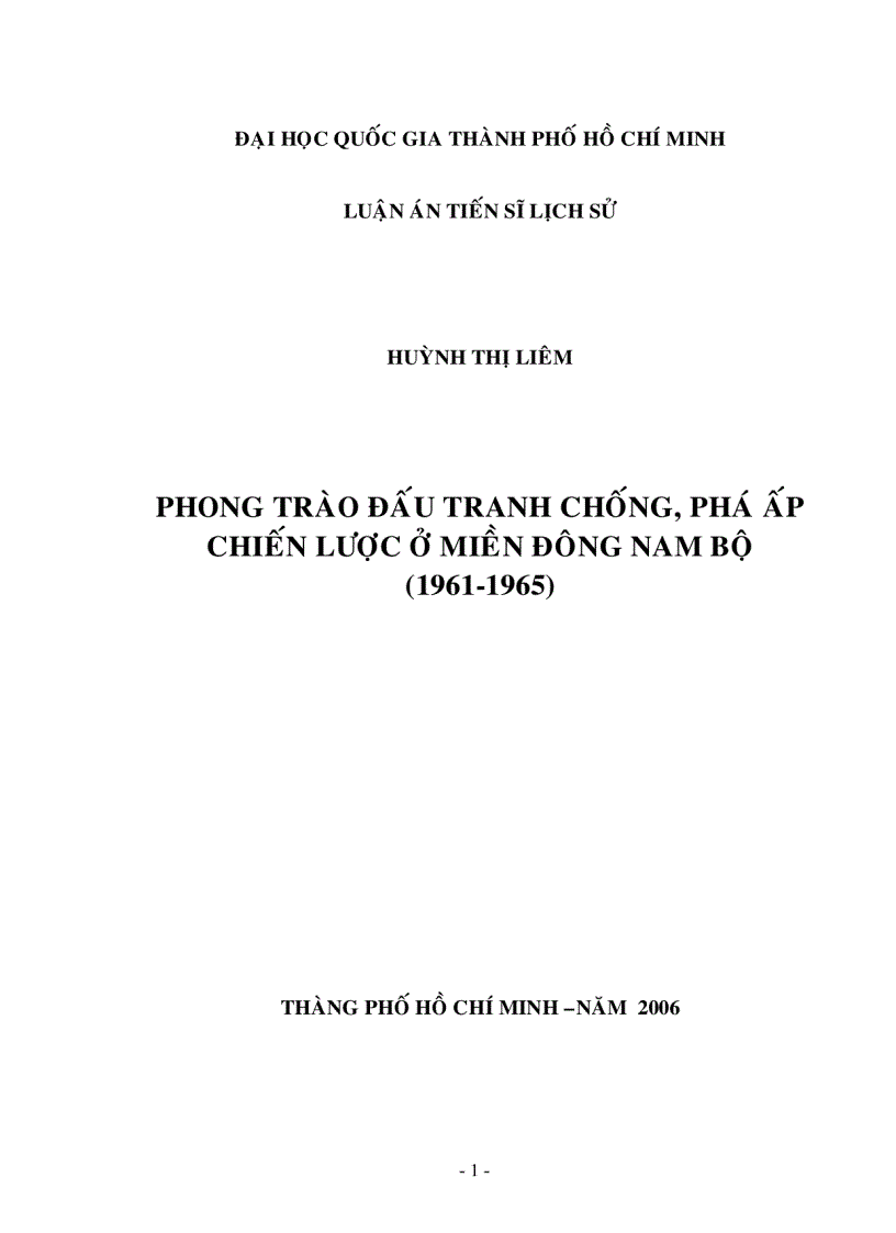 Phong trào đấu tranh chống phá ấp chiến luợc ở miền Đông Nam Bộ 1961 1965