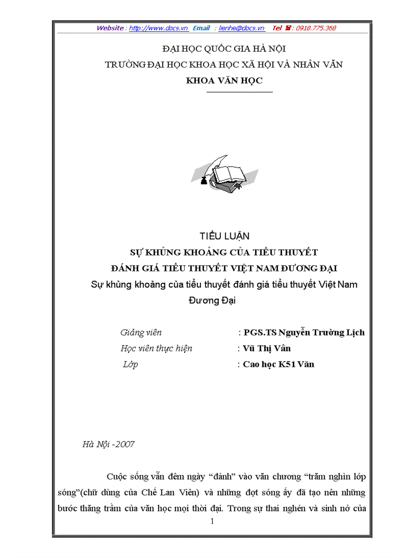 Sự khủng khoảng của tiểu thuyết đánh giá tiểu thuyết Việt Nam Đương Đại