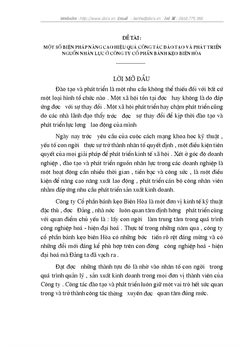 Một số biện pháp nâng cao hiệu quả công tác đào tạo và phát triển nguồn nhân lực ở công ty cổ phần bánh kẹo biên hòa