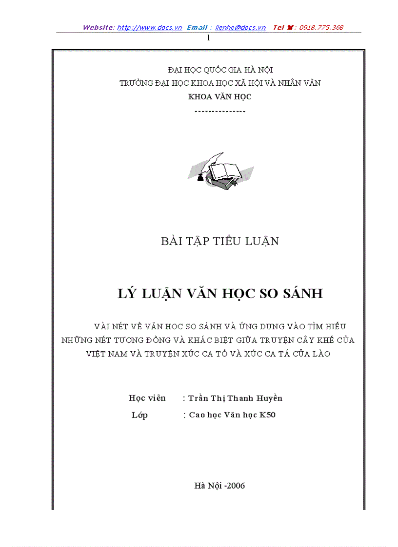 Vài nét về văn học so sánh và ứng dụng vào tìm hiểu những nét tương đồng và khác biệt giữa truyện cây khế của việt nam và truyện xúc ca tố và xúc ca t