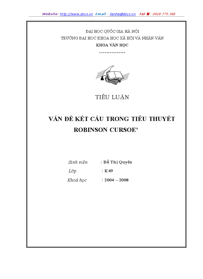 Vấn đề kết cấu trong tiểu thuyết robinson cursoe