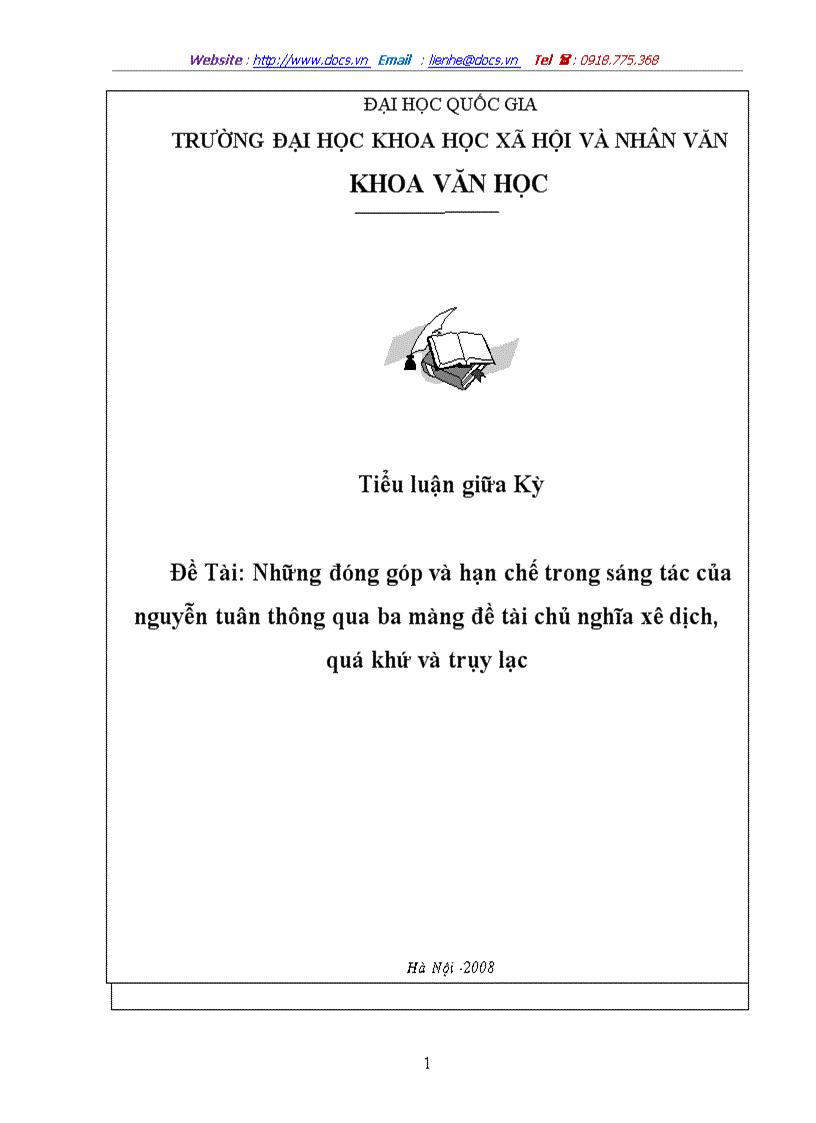 Những đóng góp và hạn chế trong sáng tác của nguyễn tuân thông qua ba màng đề tài chủ nghĩa xê dịch quá khứ và trụy lạc