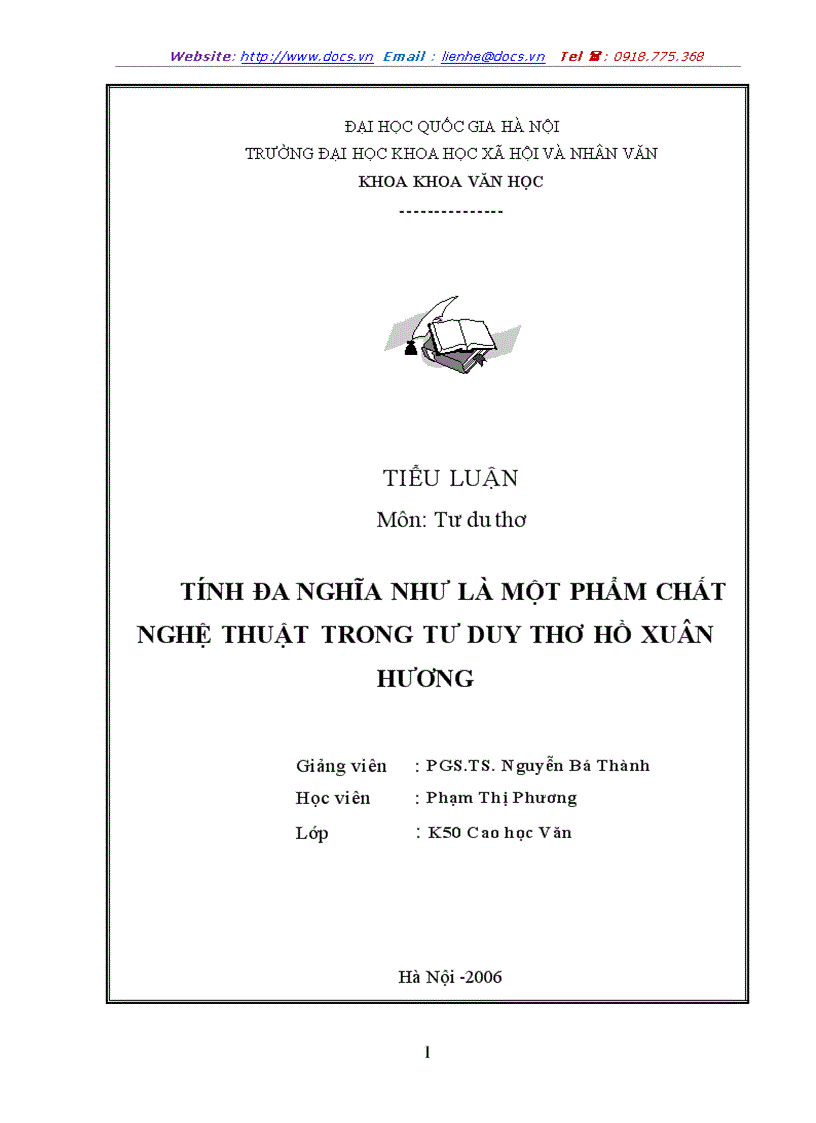 Tính đa nghĩa như là một phẩm chất nghệ thuật trong tư duy thơ hồ xuân hương