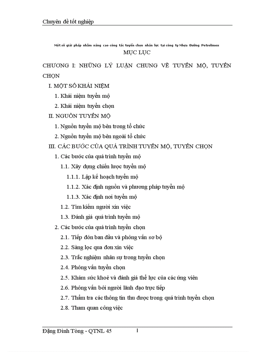 Một số giải pháp nhằm nâng cao công tác tuyển chọn nhân lực tại công ty Nhựa Đường Petrolimex