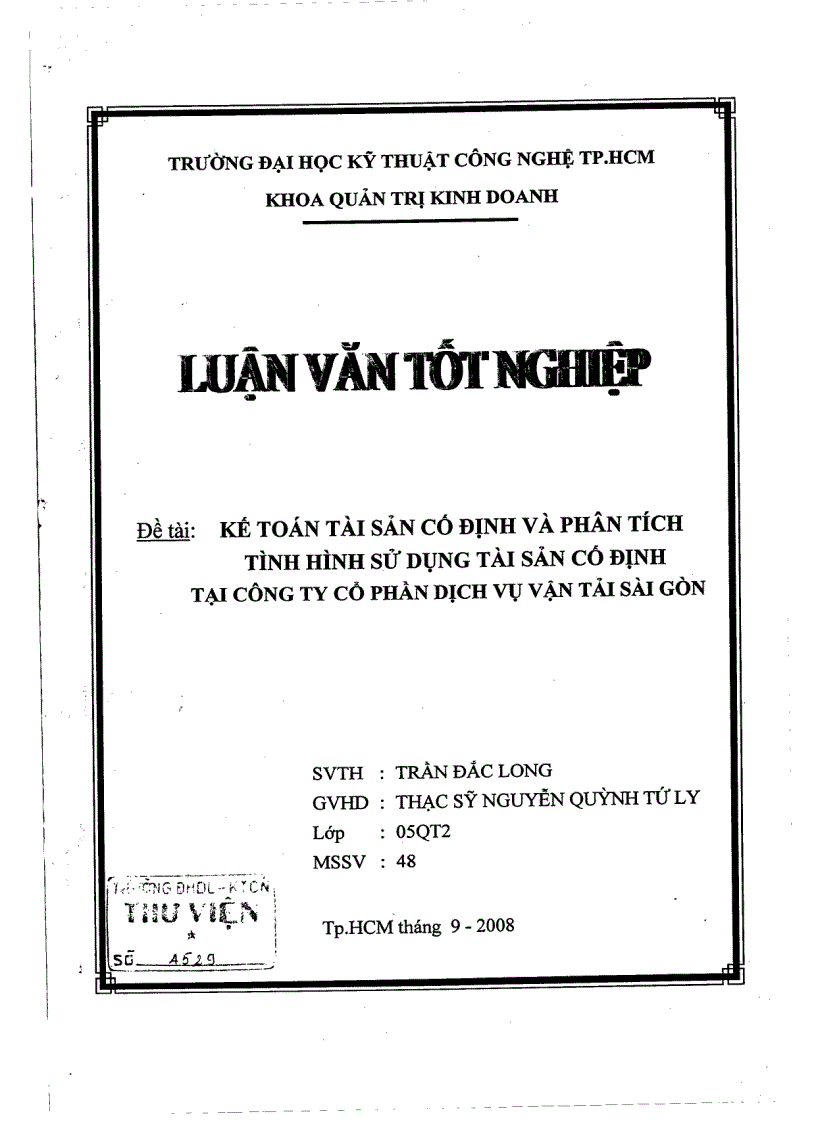 Kế toán tài sản cố định và phân tích tình hình sử dụng tài sản cố định tại công ty cổ phần dịch vụ vận tải Sài Gòn