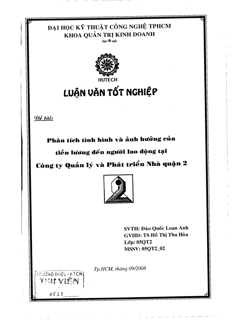 Phân tích tình hình và ảnh hưởng của tiền lương đến người lao động tại công ty quản lý và phát triển nhà Quận 2