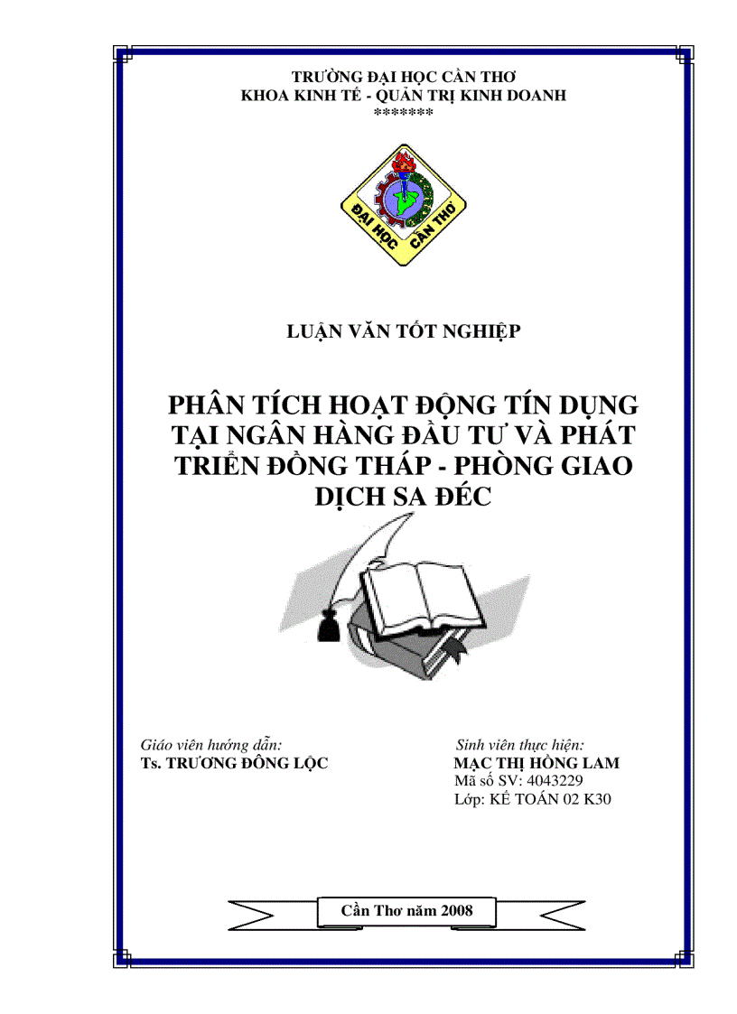 Phân tích hoạt động tín dụng tại Ngân hàng đầu tư và phát triển đồng Tháp Phòng giao dịch Sa Đéc