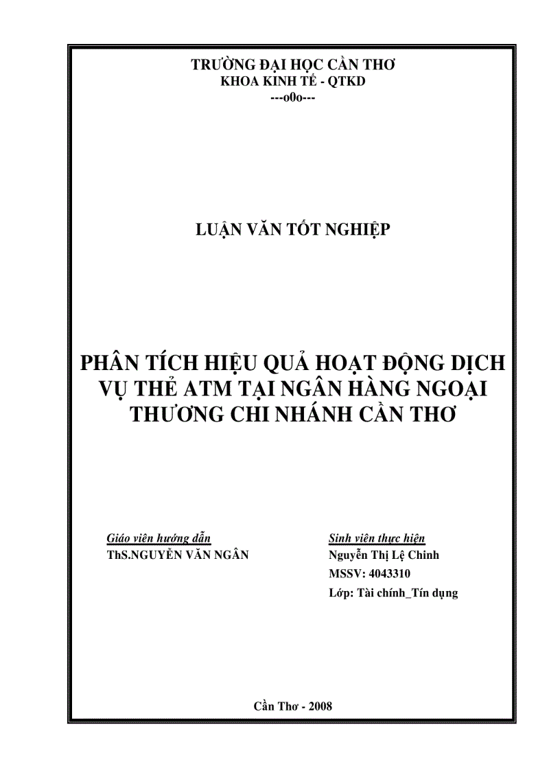 Phân tích hiệu quả hoạt động dịch vụ thẻ tại ngân hàng ngoại thương chi nhánh cần thơ