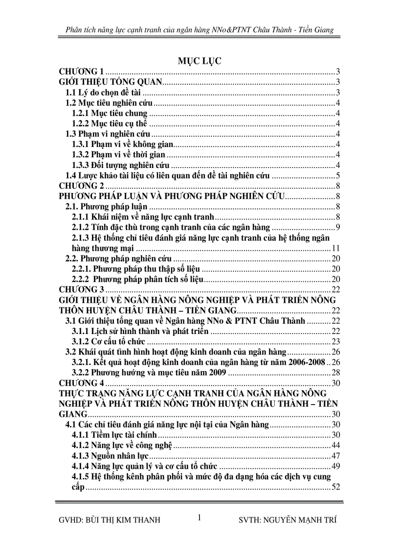 Phân tích năng lực cạnh tranh của Ngân hàng Nông Nghiệp Và Phát Triển Nông Thôn Huyện Châu Thành Tiền Giang