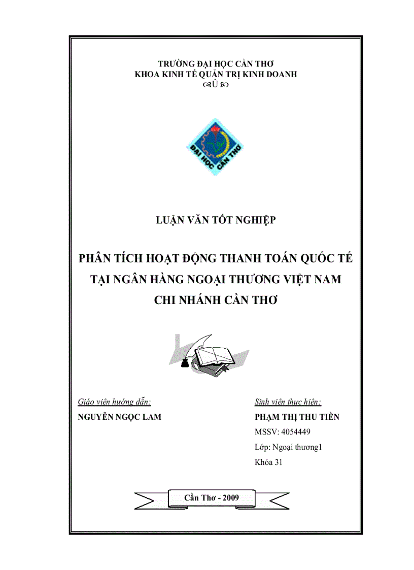 Phân tích hoạt động thanh toán quốc tế tại ngân hàng ngoại thương việt nam chi nhánh cần thơ