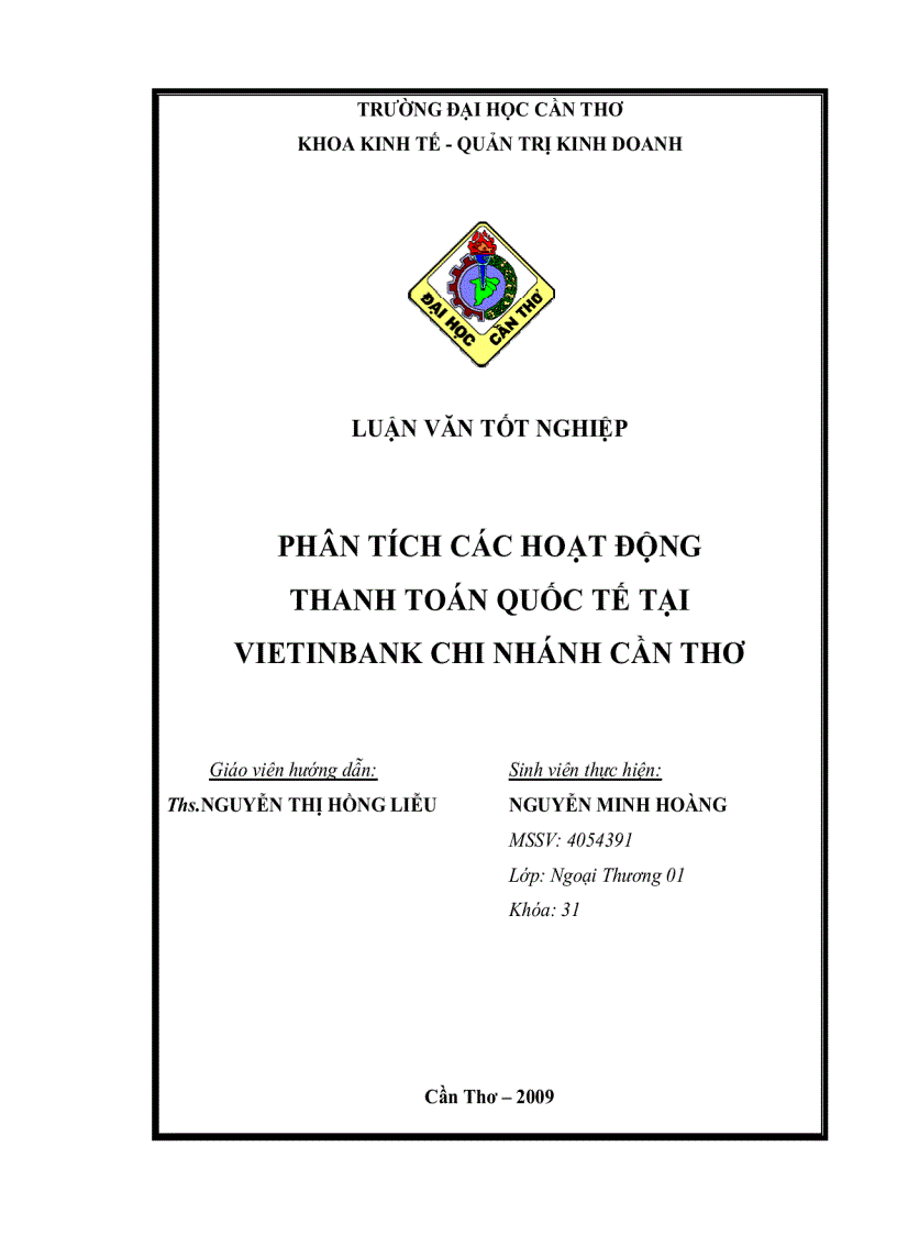 Phân tích hoạt động thanh toán quốc tế tại VIETINBANK Cần Thơ