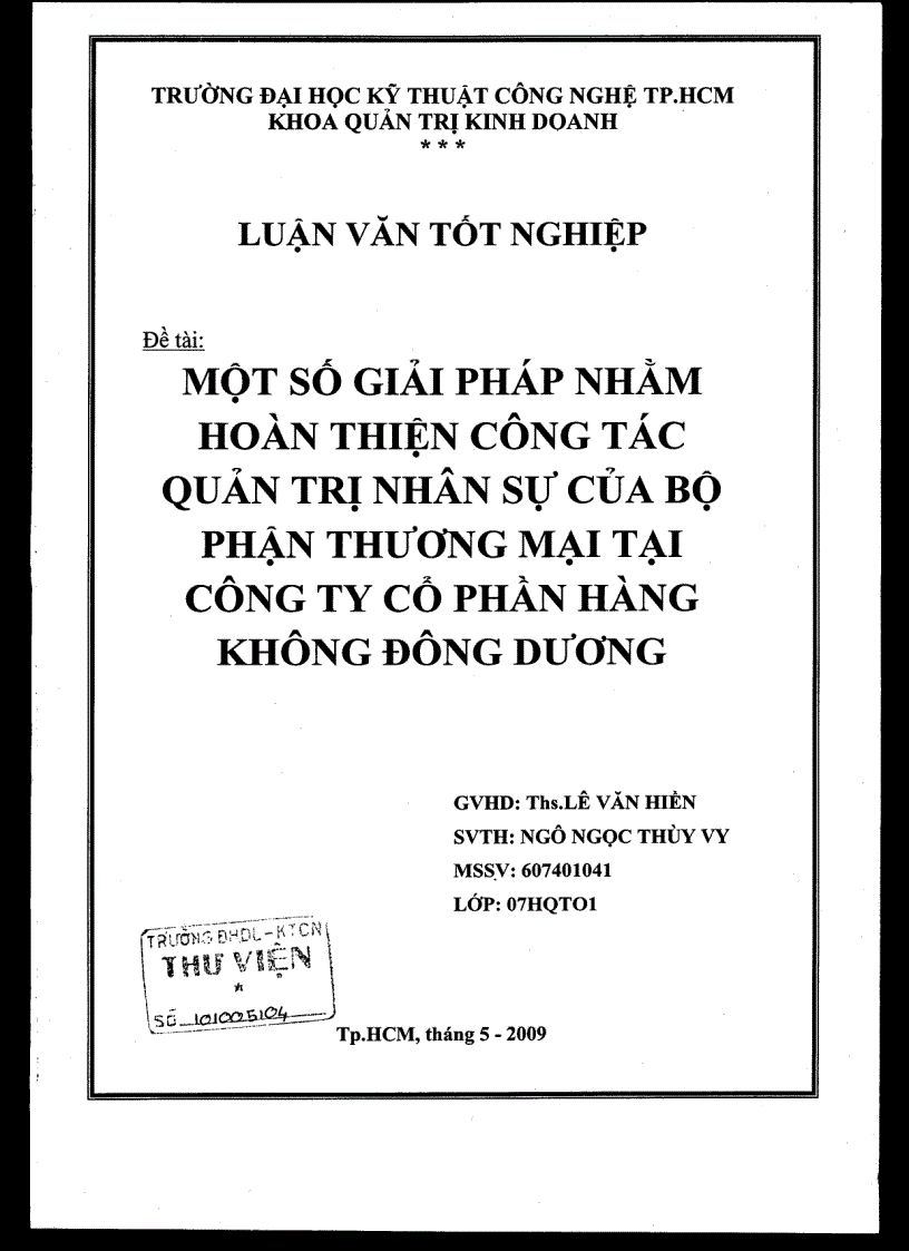 Một số giải pháp nhằm hoàn thiện công tác quản trị nhân sự của bộ phận thương mại tại công ty cổ phần hàng không Đông Dương